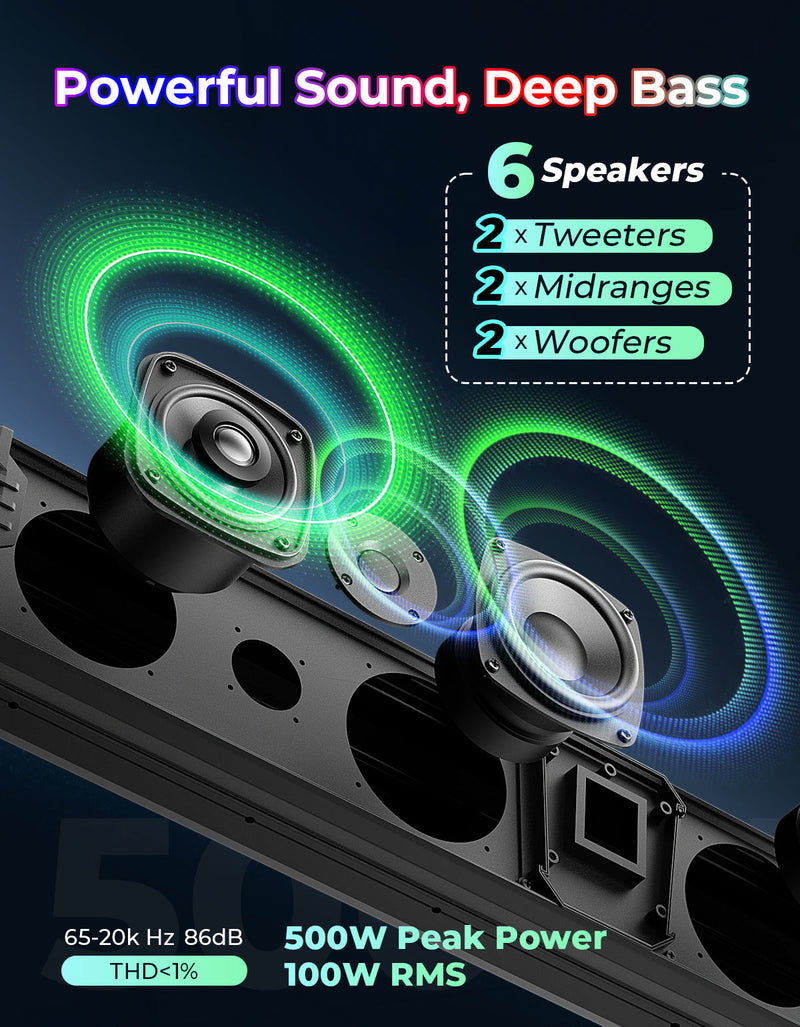 Load image into Gallery viewer, KEMIMOTO Midnight 80 32-inch 6-Speaker RGB UTV Sound Bar
