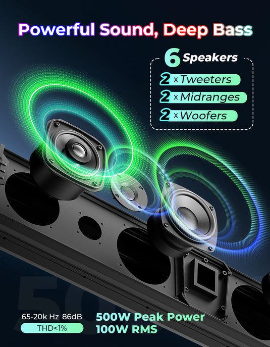 KEMIMOTO Midnight 80 32-inch 6-Speaker RGB UTV Sound Bar