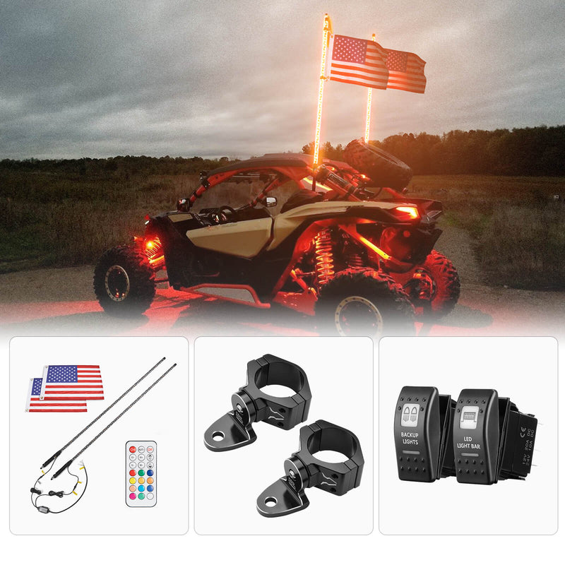 Load image into Gallery viewer, Spiral Whip Light Set, 2PCS Whip Light &amp; Flag mount &amp; 12V Switch On-off
