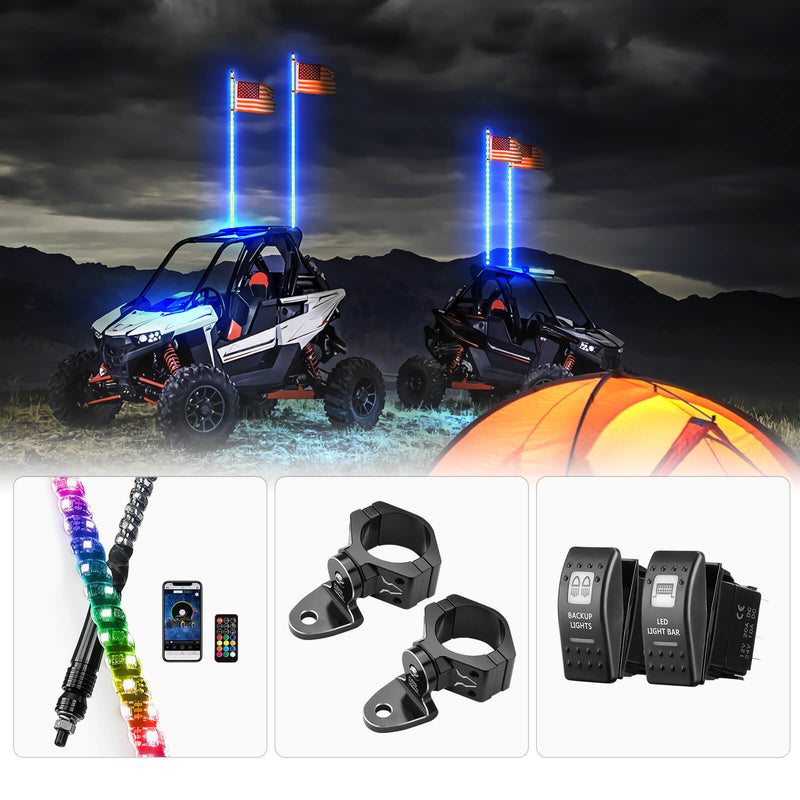 Load image into Gallery viewer, 2PCS Whip Light w/RF, APP Control &amp; Flag mount &amp; 12V Switch On-off
