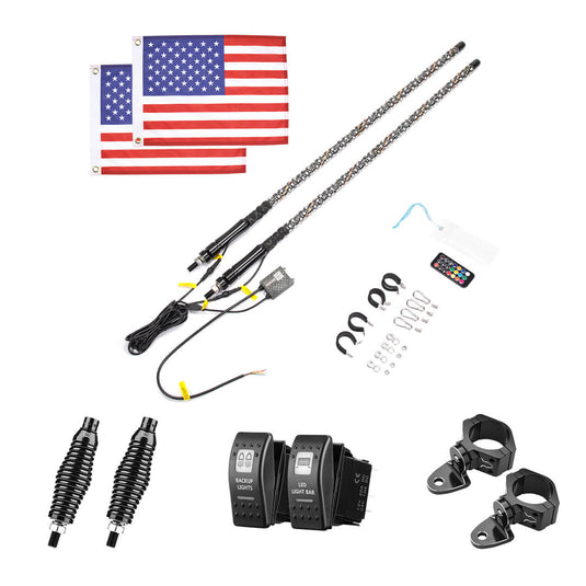 UTV ATV 5FT 2PCS Spiral Whip Light Bluetooth Control w/ Turn Signal Function