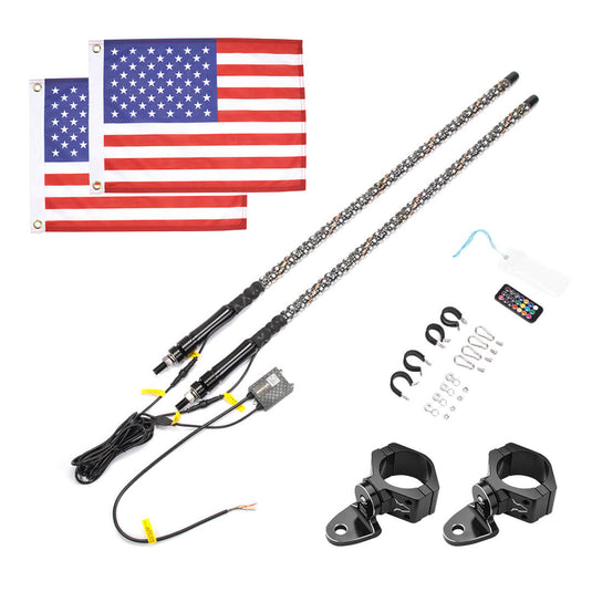 4FT 2PCS Spiral Whip Light Bluetooth Control