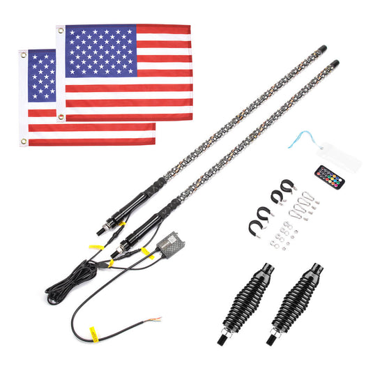 4FT 2PCS Spiral Whip Light Bluetooth Control