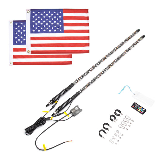 2PCS Whip Light w/RF, APP Control & Flag mount & 12V Switch On-off