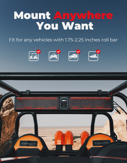 33'' 8-Speaker RGB UTV Bluetooth Sound Bar for Can Am Maverick X3/ RZR w/ 1.75''-2.25'' Roll Bar