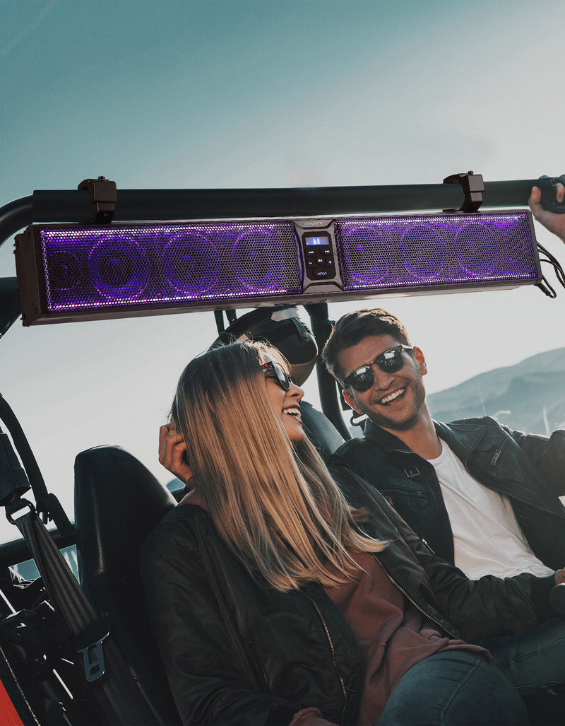 Load image into Gallery viewer, 33'' 8-Speaker RGB UTV Bluetooth Sound Bar for Can Am Maverick X3/ RZR w/ 1.75''-2.25'' Roll Bar

