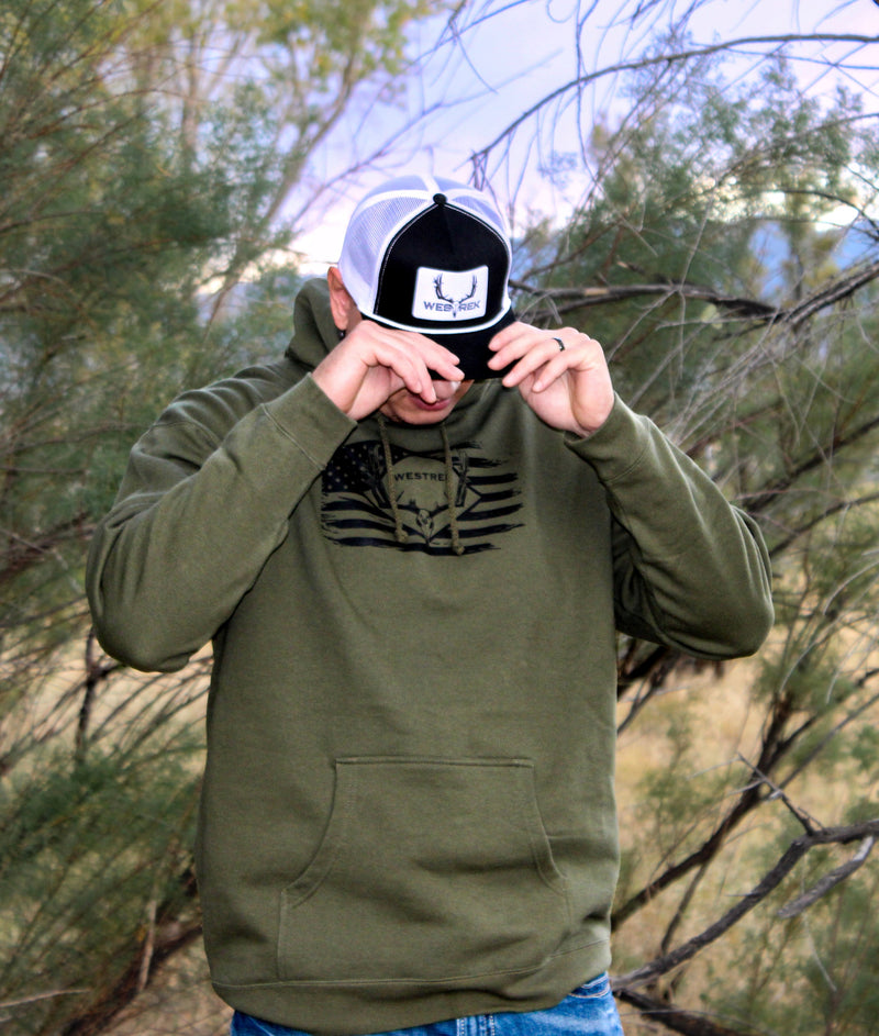 Load image into Gallery viewer, Army Green skull buck hoodie
