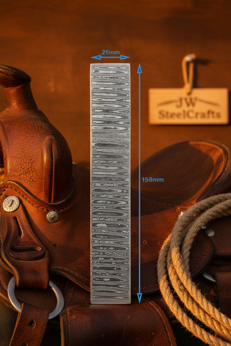 Load image into Gallery viewer, Ranchland Ladder Billet Bar 12" Handmade Ladder Pattern Damascus
