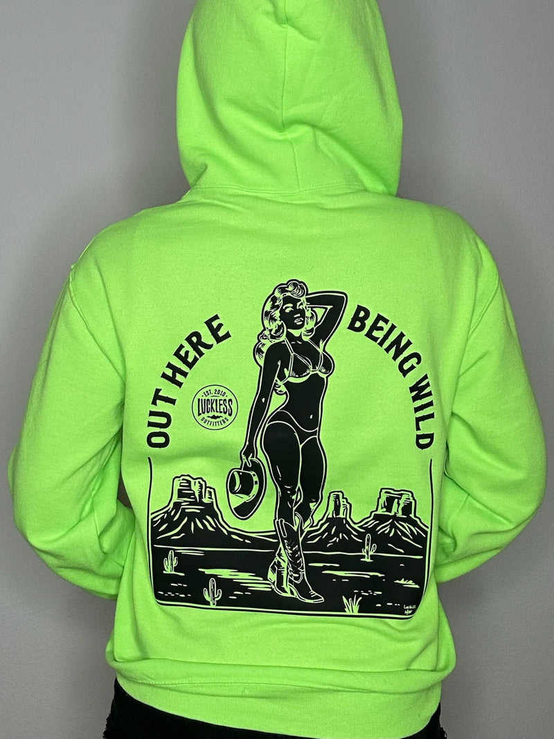 Load image into Gallery viewer, Out Here Being Wild Hoodie Neon Green
