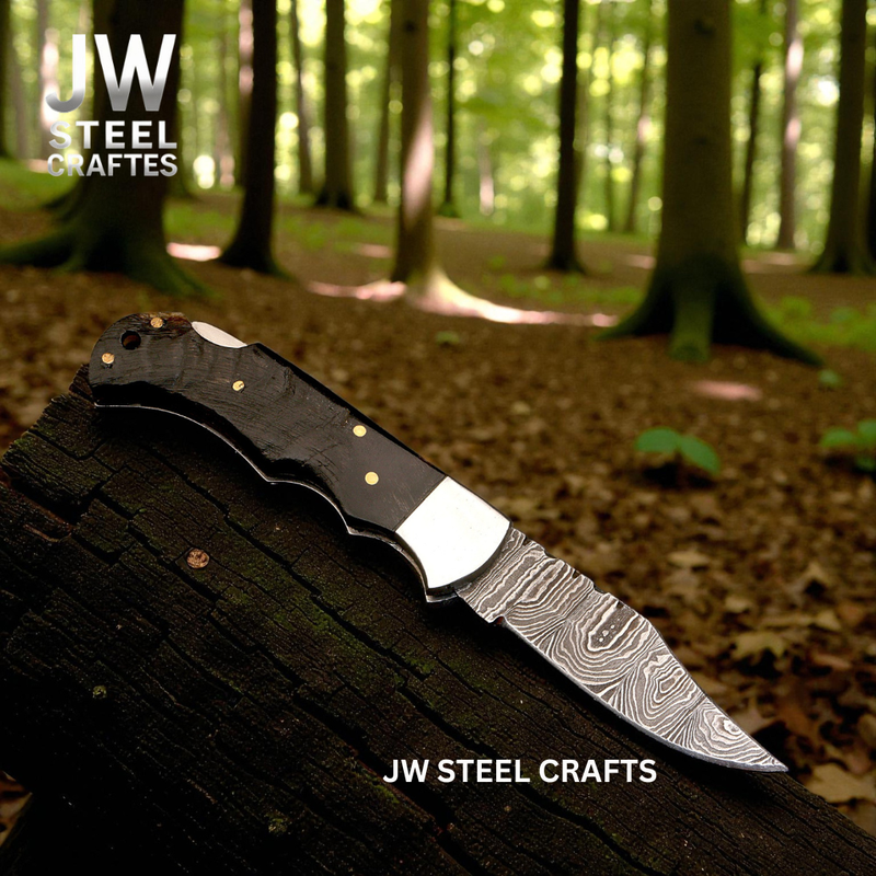 Load image into Gallery viewer, American Flag Damascus Folding Hunter with Ram Horn Handle
