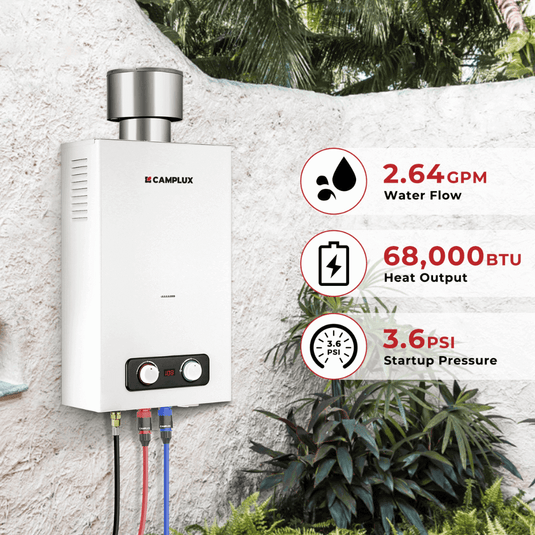 Camplux BD264C Tankless Propane Water Heater With Rain Cap