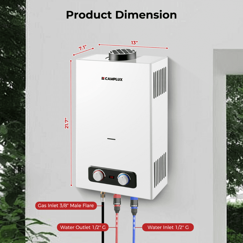 Load image into Gallery viewer, Tankless Water Heater, Camplux 2.64 GPM Outdoor Propane Water Heater, Gas Water Heater with 3.3 GPM Water Pump &amp; Pipe Strainer for Camping, Cabins

