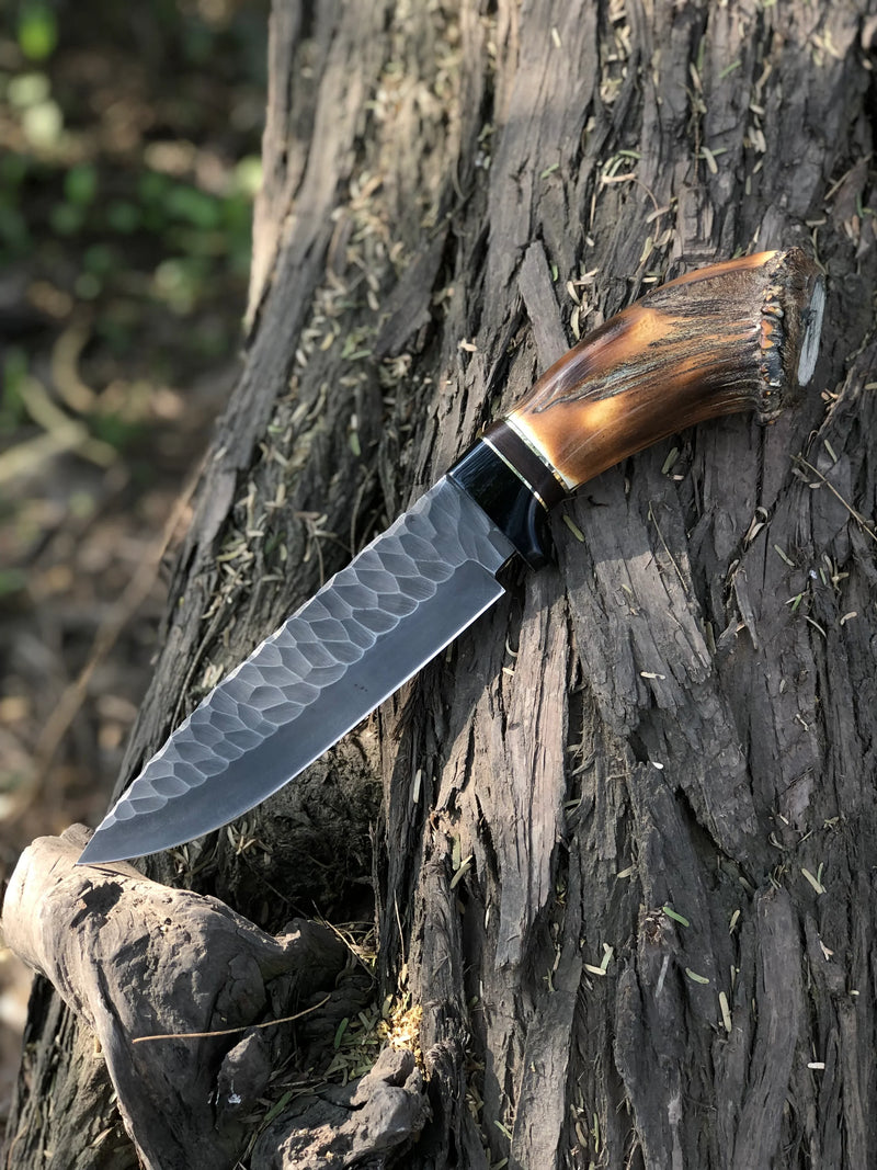Load image into Gallery viewer, Custom Handmade Stone Texture Hand Forged 1095 High Carbon Steel Vintage Viking Knife
