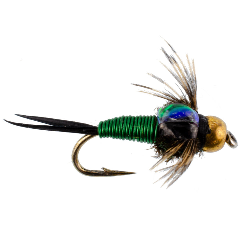 Load image into Gallery viewer, Bead Head Green Copper John Nymph Fly Fishing Flies - 1 Dozen Flies Hook Size 12
