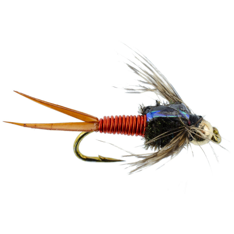 Load image into Gallery viewer, Bead Head Hot Orange Copper John Nymph - 1 Dozen Fly Fishing Flies - Hook Size 14
