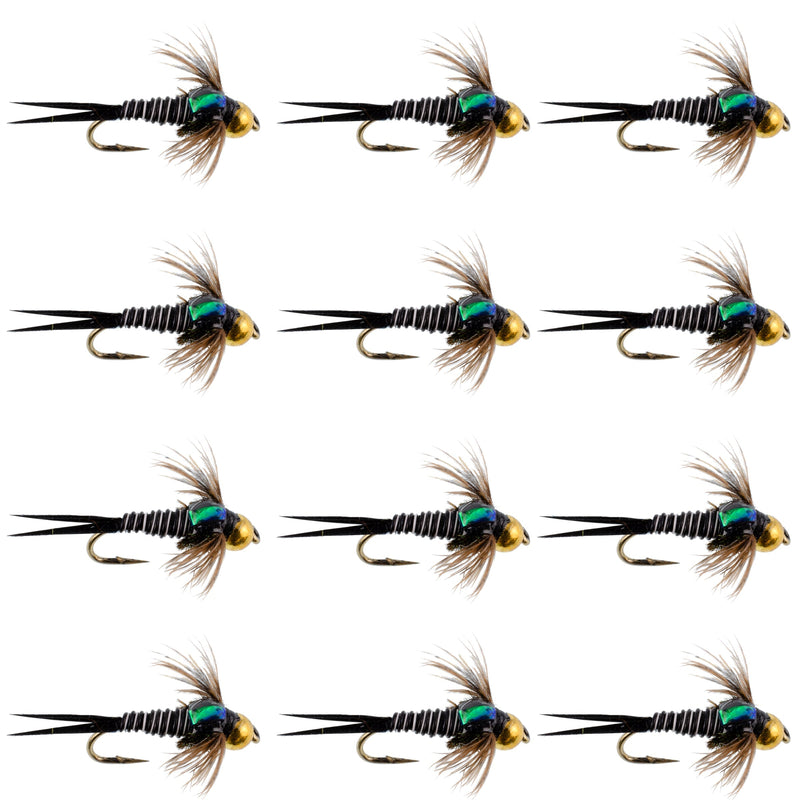 Load image into Gallery viewer, Bead Head Zebra Copper John Nymph Fly Fishing Flies - 1 Dozen Flies Hook Size 16
