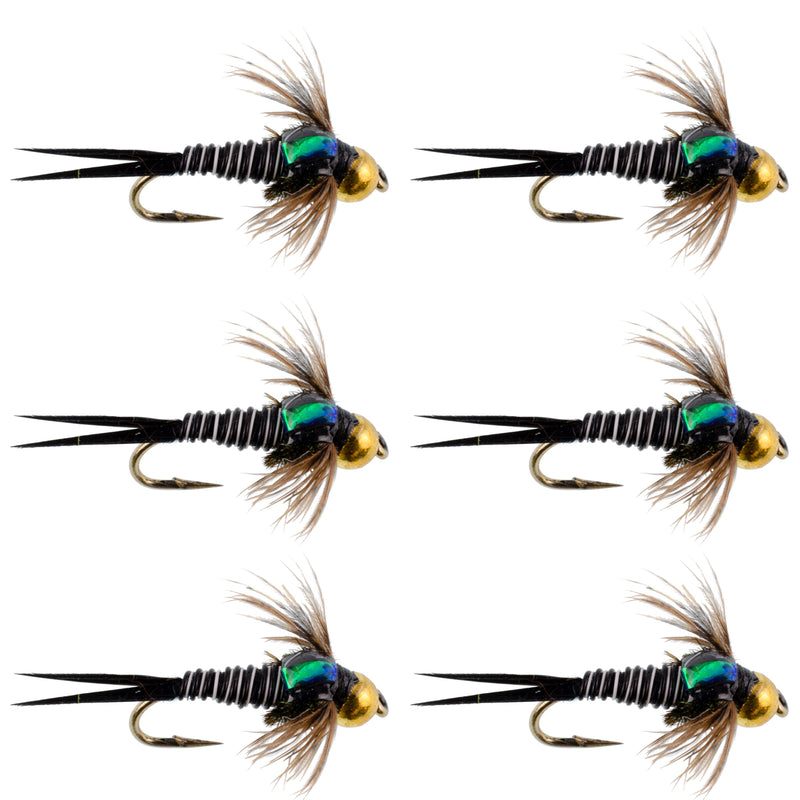 Load image into Gallery viewer, Bead Head Zebra Copper John Nymph Fly Fishing Flies - Set of 6 Flies Hook Size 14
