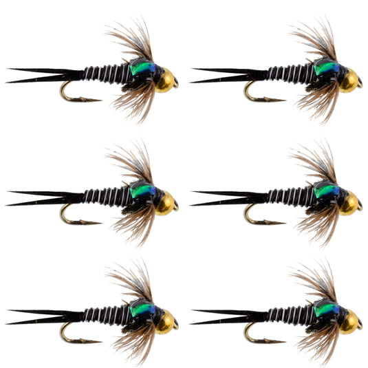 Bead Head Zebra Copper John Nymph Fly Fishing Flies - Set of 6 Flies Hook Size 14