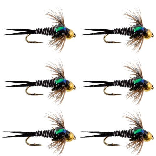 Bead Head Zebra Copper John Nymph Fly Fishing Flies - Set of 6 Flies Hook Size 16