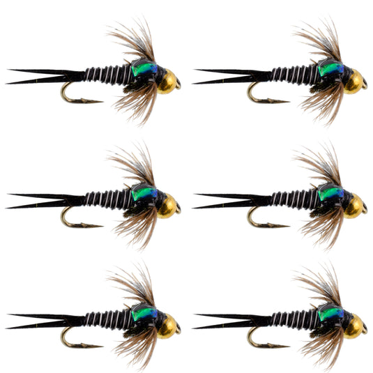 Bead Head Zebra Copper John Nymph Fly Fishing Flies - Set of 6 Flies Hook Size 12