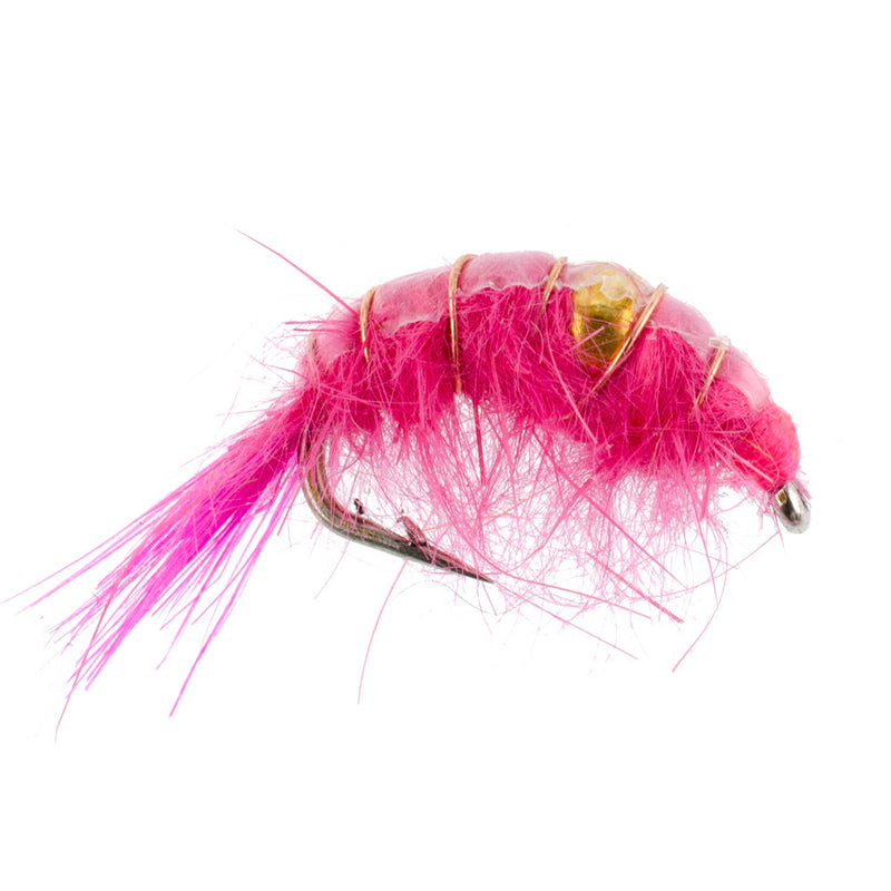 Load image into Gallery viewer, 3 Pack Pink Beaded Shrimp Scud Pattern - Size 12 - Tailwater Lake Fly Fishing Nymph Flies
