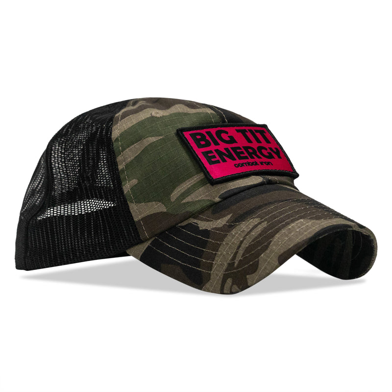 Load image into Gallery viewer, Big Tit Energy Pink Patch Tactical Ripstop Mesh Snapback Hat
