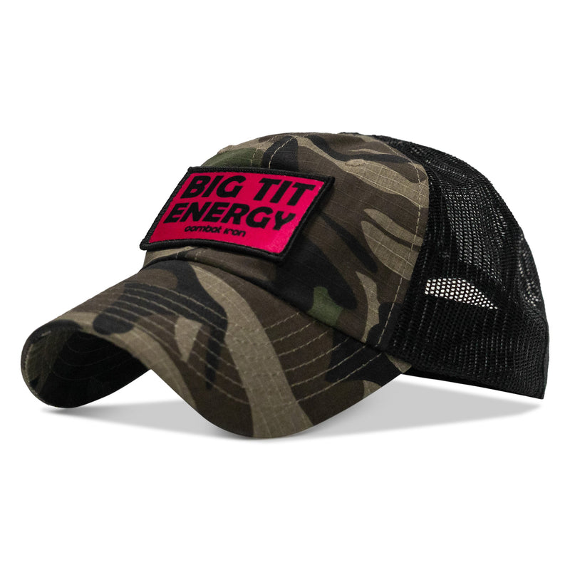 Load image into Gallery viewer, Big Tit Energy Pink Patch Tactical Ripstop Mesh Snapback Hat
