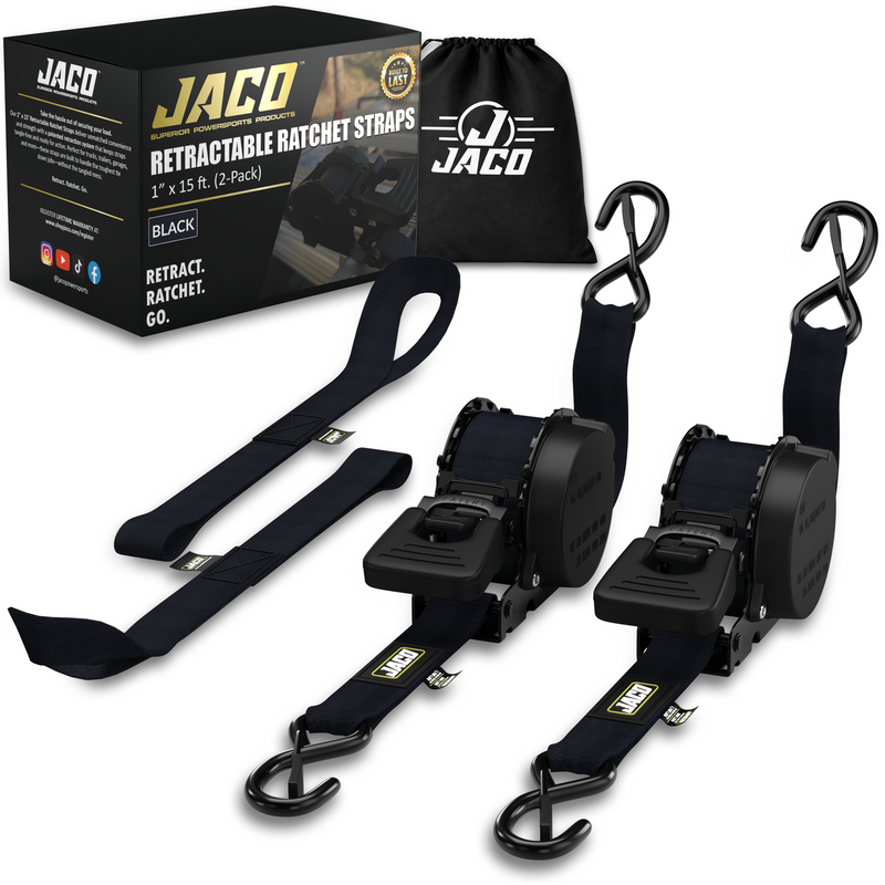 Load image into Gallery viewer, Retractable Ratchet Straps - 1" x 15 ft (1,760 lbs Break Strength) | Auto Self Retracting Cargo Tie Down Strap Set
