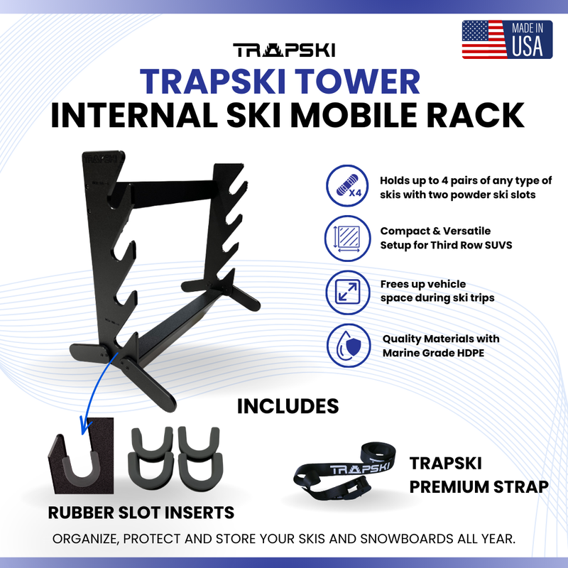 Load image into Gallery viewer, The TRAPSKI Tower with Security Strap | Internal Ski Mobile Rack | SUVs, Vans, Crossovers, Hatchbacks | Third Row SUVS
