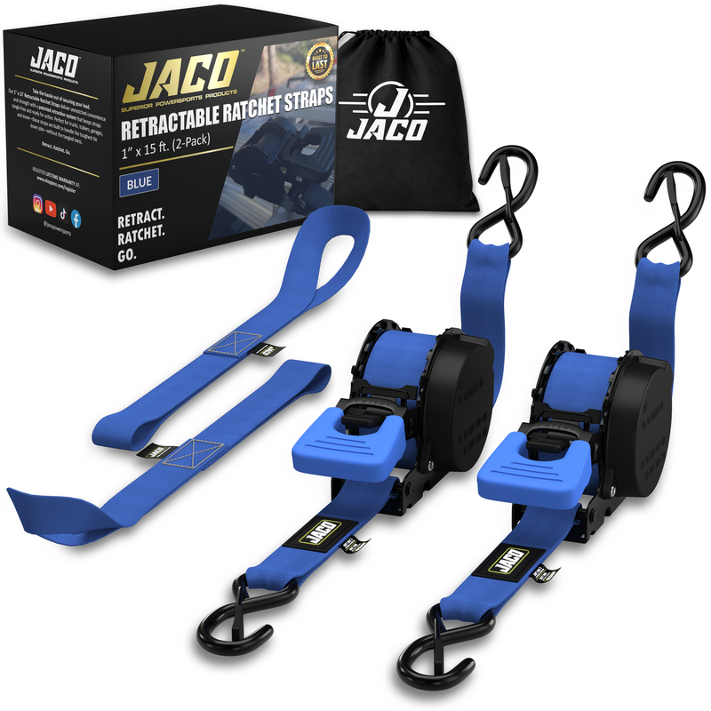 Load image into Gallery viewer, Retractable Ratchet Straps - 1" x 15 ft (1,760 lbs Break Strength) | Auto Self Retracting Cargo Tie Down Strap Set
