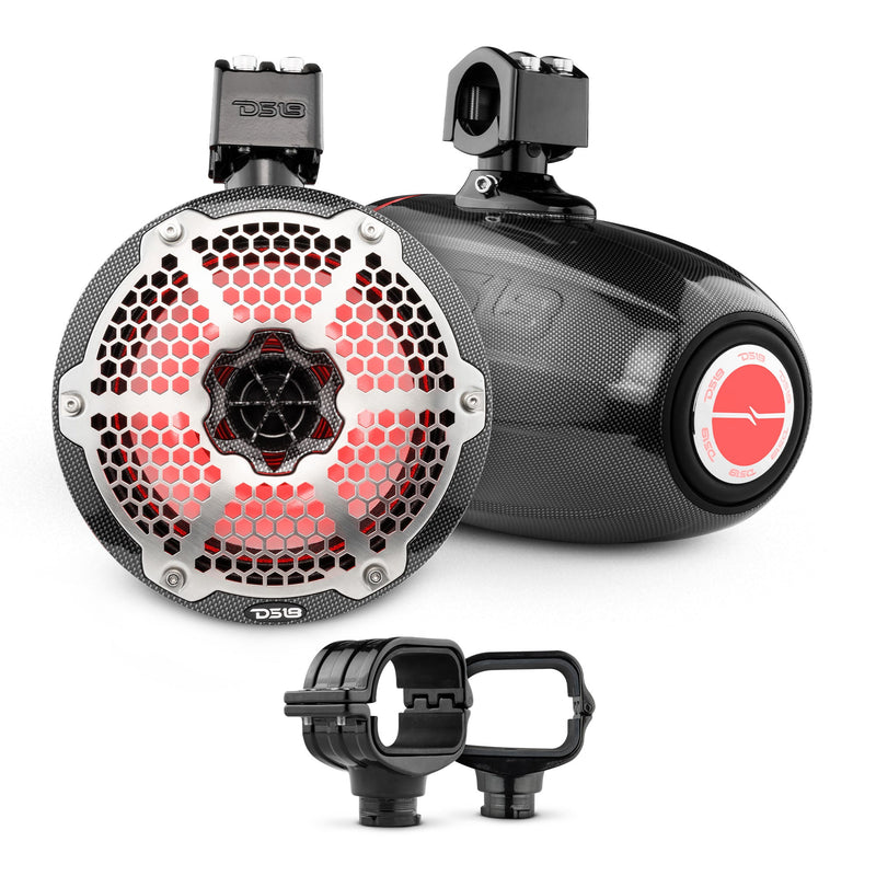 Load image into Gallery viewer, Bronco 6th Gen Roll Bar Audio Bundle – 8" Marine Tower Speakers with RGB LED Lights and OEM Roll Bar Mounting Clamps

