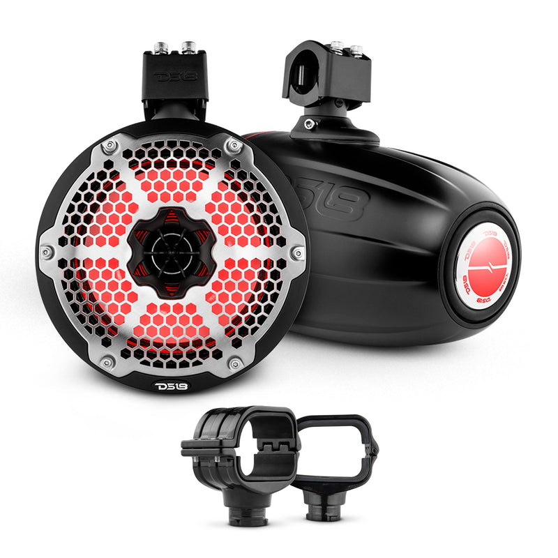 Load image into Gallery viewer, Bronco 6th Gen Roll Bar Audio Bundle – 8" Marine Tower Speakers with RGB LED Lights and OEM Roll Bar Mounting Clamps

