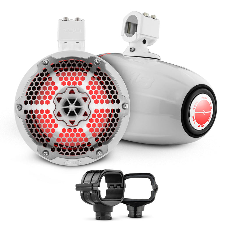 Load image into Gallery viewer, Bronco 6th Gen Roll Bar Audio Bundle – 8" Marine Tower Speakers with RGB LED Lights and OEM Roll Bar Mounting Clamps
