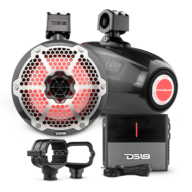 Load image into Gallery viewer, Bronco 6th Gen Roll Bar Audio Bundle – 8" Marine Tower Speakers with RGB LED Lights, OEM Roll Bar Mounting Clamps &amp; Amplifier
