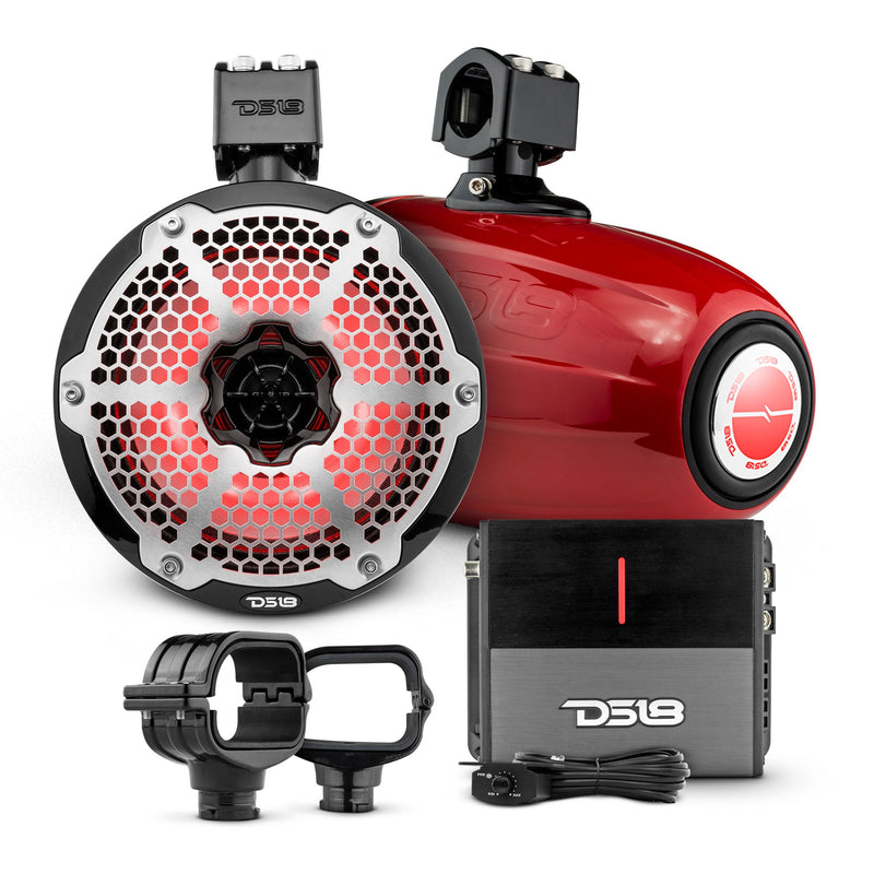 Load image into Gallery viewer, Bronco 6th Gen Roll Bar Audio Bundle – 8" Marine Tower Speakers with RGB LED Lights, OEM Roll Bar Mounting Clamps &amp; Amplifier
