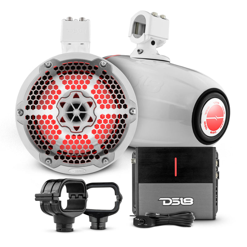 Load image into Gallery viewer, Bronco 6th Gen Roll Bar Audio Bundle – 8" Marine Tower Speakers with RGB LED Lights, OEM Roll Bar Mounting Clamps
