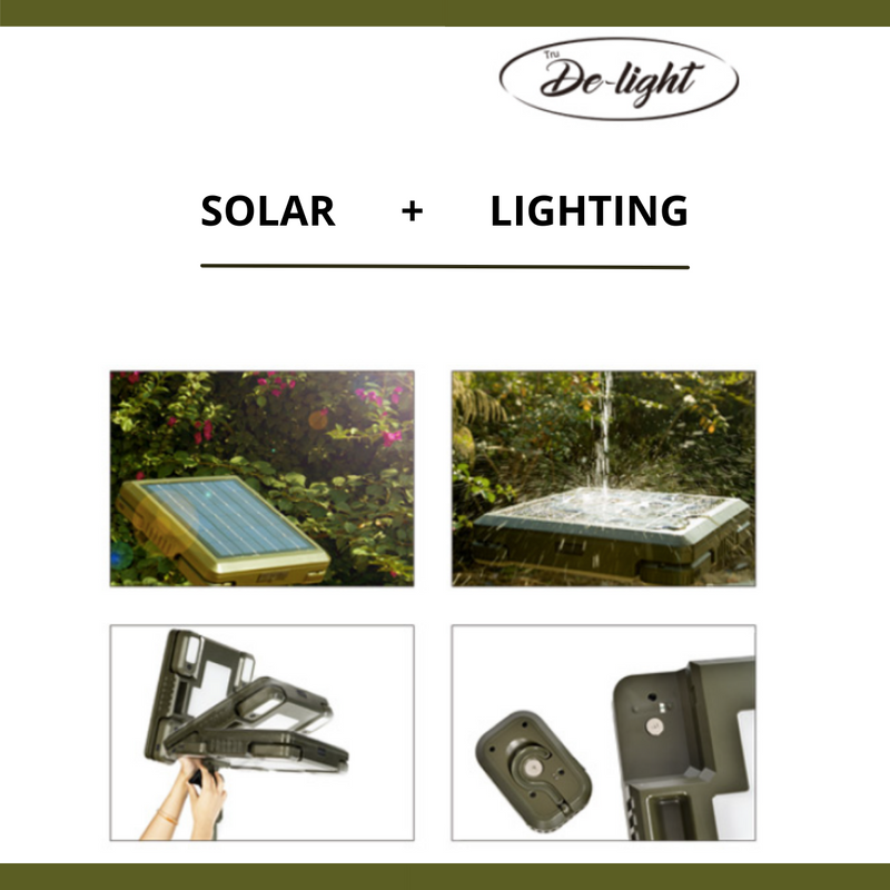 Load image into Gallery viewer, TRU De-LIGHT WHITENIGHT Multipurpose Solar / AC / DC - Garden, Camping Main Light + 3 Independent Detachable Multi Mode Side Lights / Tripod + Carrying Bag
