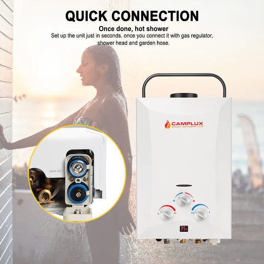 Camplux 8L Portable Gas Hot Water Heater w/ 4.3L Pump & Sink Sprayer & Shower Stand