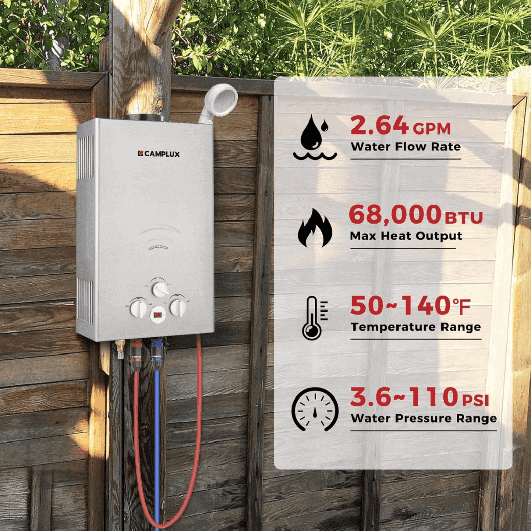 Portable Propane Tankless Water Heater , Camplux 2.64 GPM On Demand Camping Gas Water Heater, Gray - Skoutley Outdoors LLC