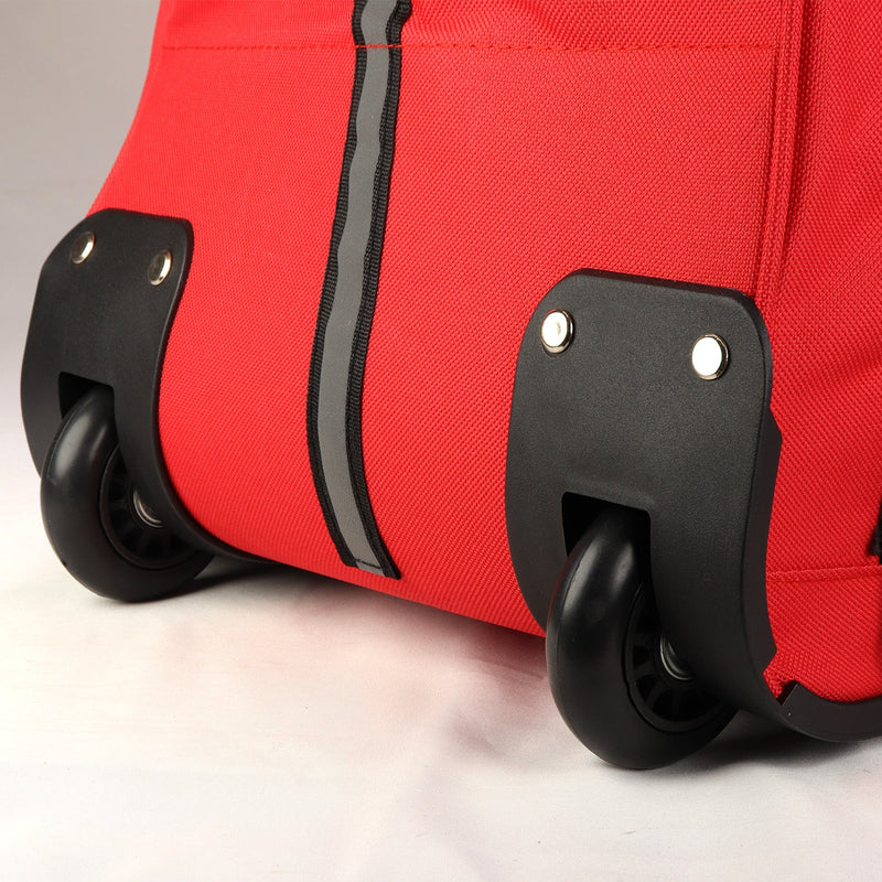 Load image into Gallery viewer, Rolling Red Wheel Bag + Telescoping Handle
