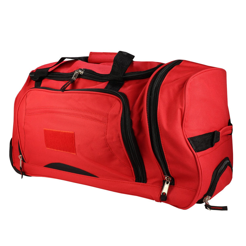 Load image into Gallery viewer, Rolling Red Wheel Bag + Telescoping Handle
