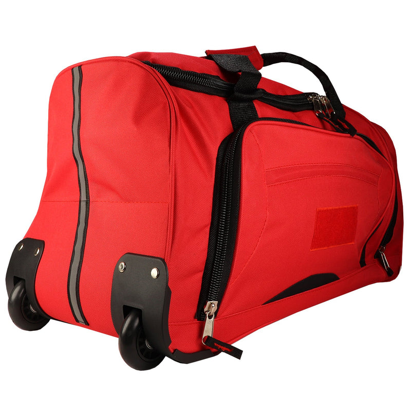 Load image into Gallery viewer, Rolling Red Wheel Bag + Telescoping Handle
