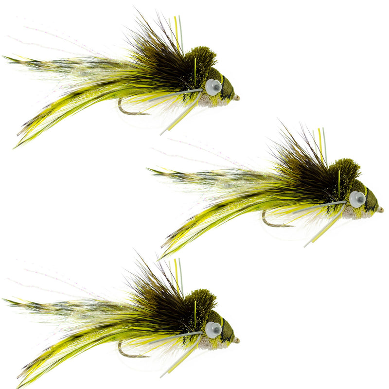 Load image into Gallery viewer, 3 Pack Deer Hair Diver Size 4 - Swimming Frog Bass Fly Fishing Bug Wide Gape Bass Hooks With Weed Guard
