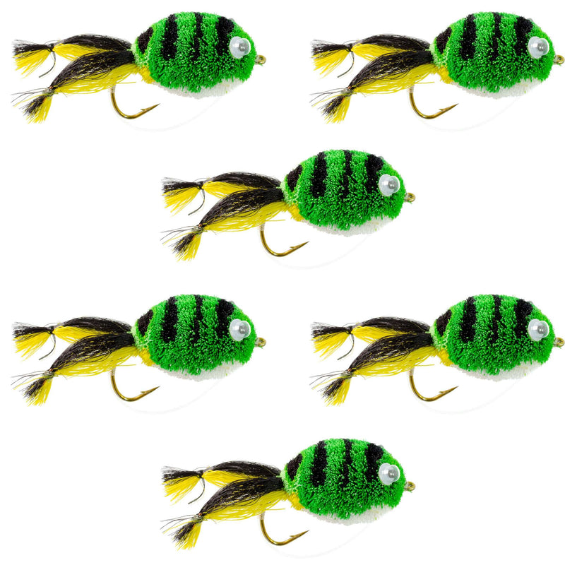 Load image into Gallery viewer, Messingers Frog Bass Fly Fishing Bug 6 Flies Hook Size 4 Wide Gape Bass Hooks With Weed Guard
