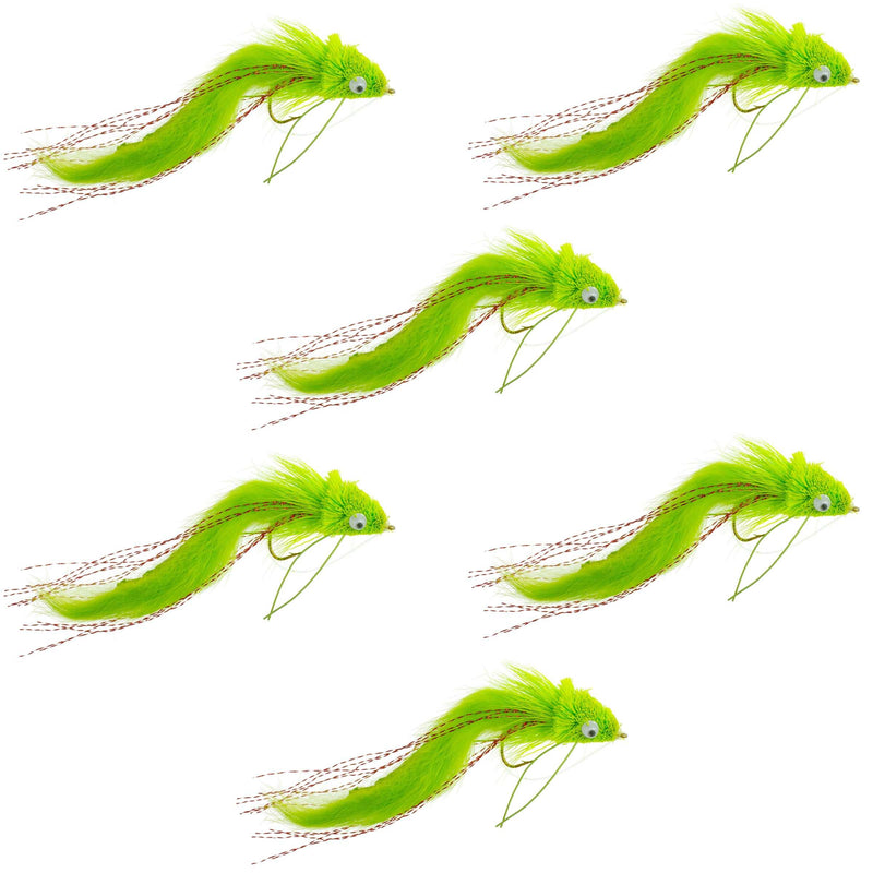 Load image into Gallery viewer, Chartreuse Rabbit Strip Deer Hair Diver 6 Flies Size 4 -  Bass Fly Fishing Bug Wide Gape Bass Hooks With Weed Guard

