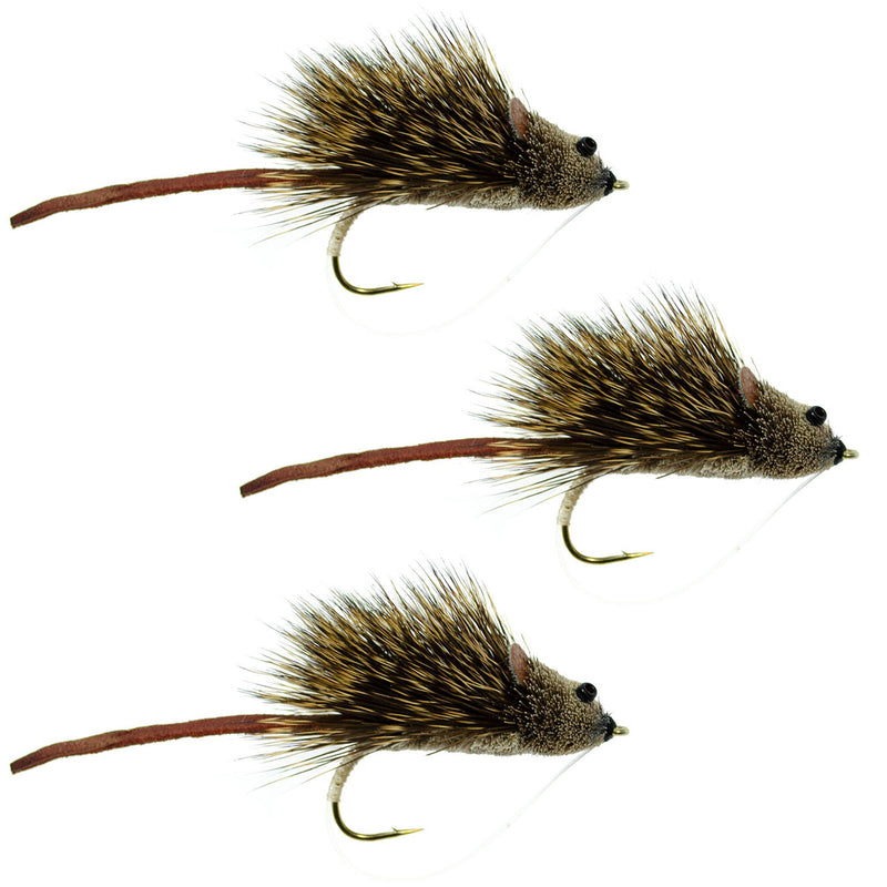 Load image into Gallery viewer, 3 Pack Deer Hair Scruffy Rat Size 2 - Bass Fly Fishing Bug Wide Gape Bass Hooks With Weed Guard
