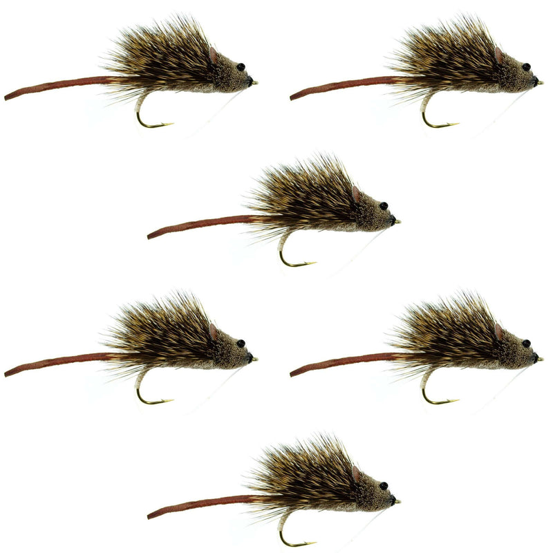 Load image into Gallery viewer, Deer Hair Scruffy Rat 6 Flies Hook  Size 2 - Bass Fly Fishing Bug Wide Gape Bass Hooks With Weed Guard
