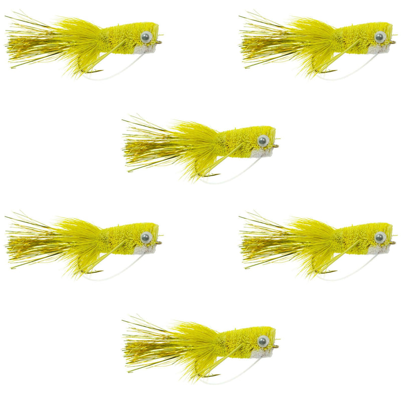 Load image into Gallery viewer, Flashtail Bass Popper  6 Flies Size 8 - Yellow Bass Fly Fishing Bug Wide Gape Bass Hooks With Weed Guard
