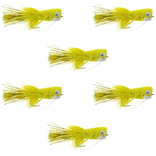 Flashtail Bass Popper  6 Flies Size 8 - Yellow Bass Fly Fishing Bug Wide Gape Bass Hooks With Weed Guard