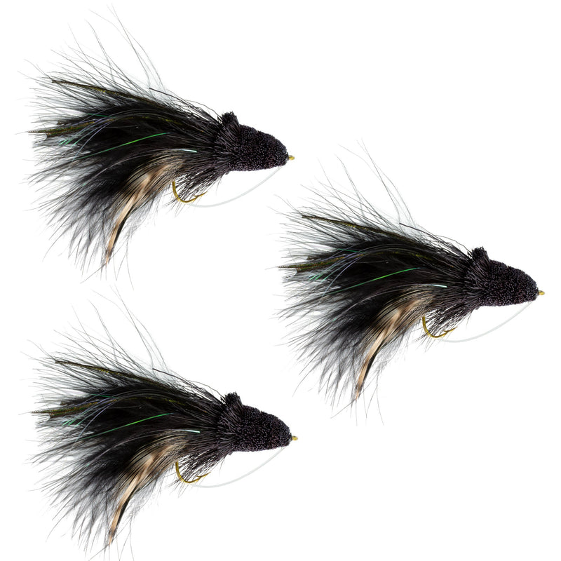 Load image into Gallery viewer, 3 Pack Black Dahlberg Deer Hair Diver Size 4 -  Bass Fly Fishing Bug Wide Gape Bass Hooks With Weed Guard
